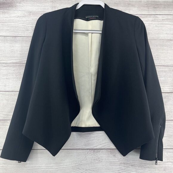 Alice + Olivia Jackets & Blazers - Alice + Olivia Open Front Draped Collared Blazer Black Size 4 Zipper in Cuffs